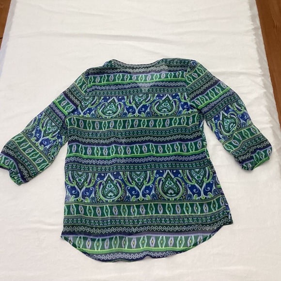 Liz Claiborne Womens Green Blue Paisley Print 3/4 Sleeve Blouse Top Size M - Picture 9 of 9